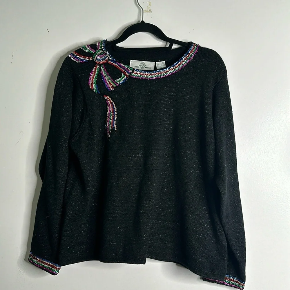 Design options Philip& Jane Gordon black sweater multi sequins vintage size xL